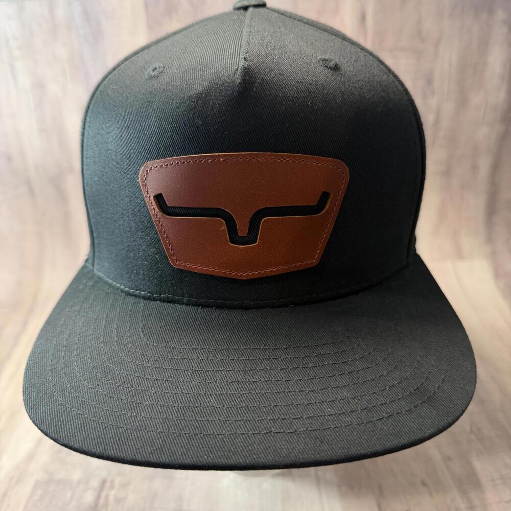 Kimes Ranch Ghost Face Cap Black Brown Leather Patch Snapback Baseball Hat
